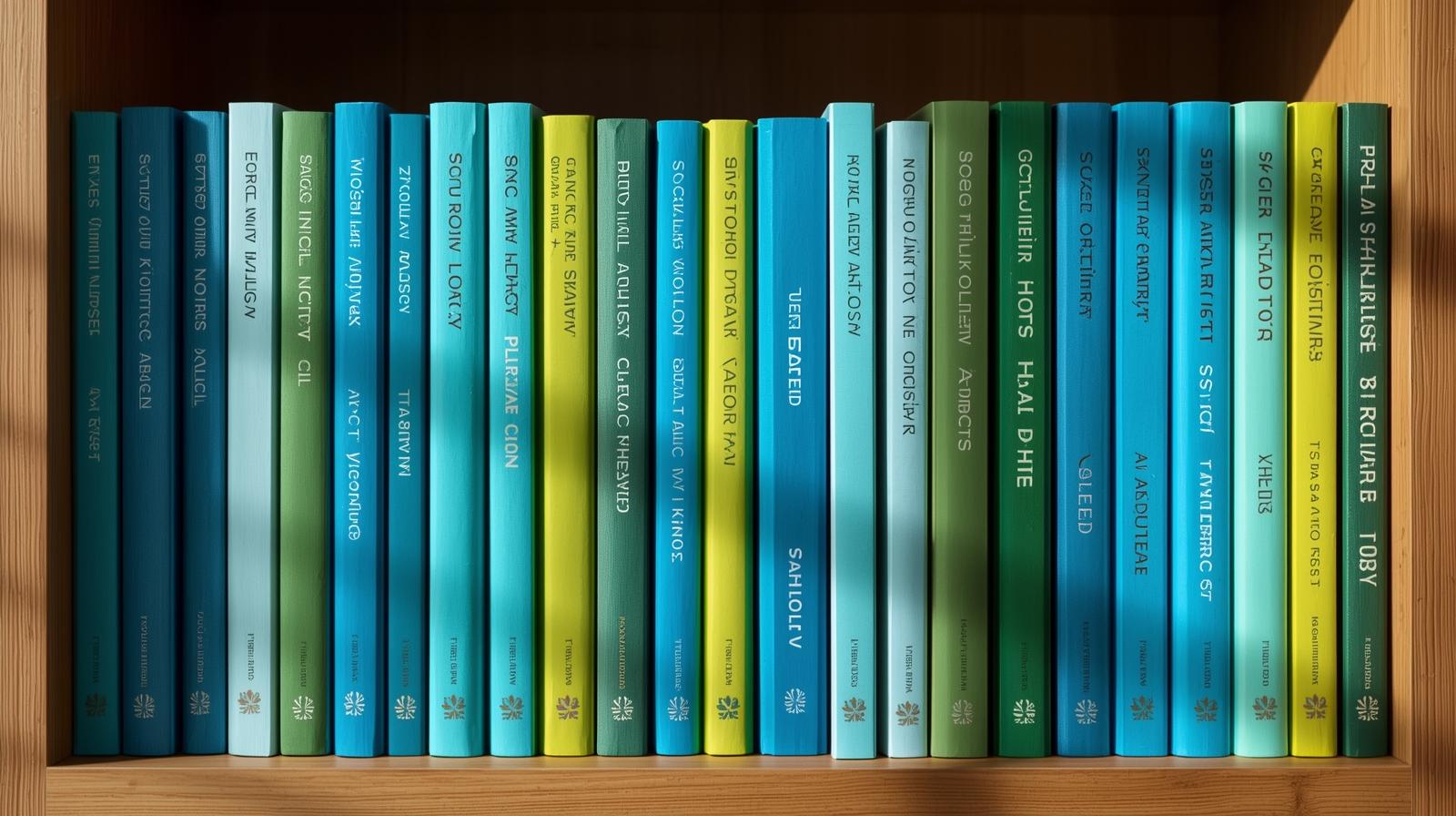 Collection of books on wooden shelf